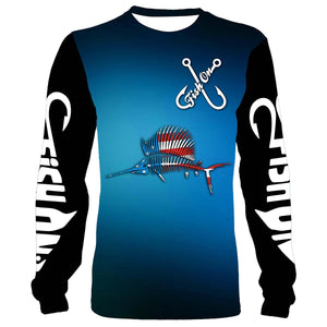 Sailfish fishing skeleton USA Flag full printing shirts TATS102