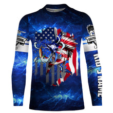 Load image into Gallery viewer, Sailfish fishing 3D American flag patriot UV protection quick dry Customize name long sleeves UPF 30+ personalized gift tshirt saltwater fishing apparel