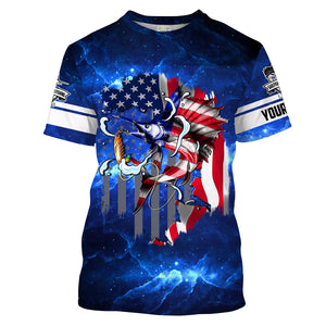 Sailfish fishing 3D American flag patriot UV protection quick dry Customize name long sleeves UPF 30+ personalized gift tshirt saltwater fishing apparel