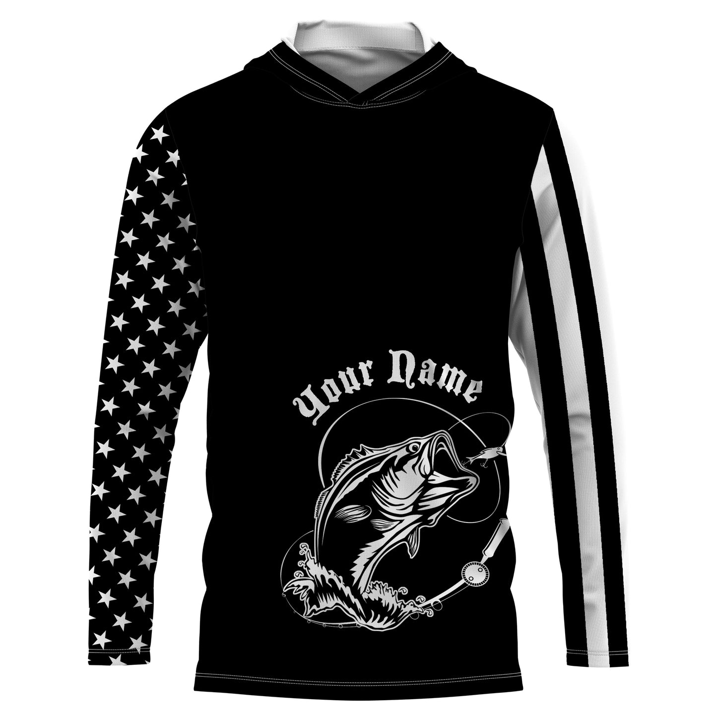 Custom Name Bass Fishing US Flag Performance Fishing Shirt, Bass Fishing Jerseys