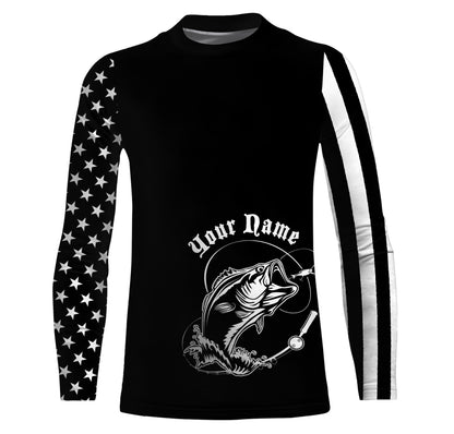 Custom Name Bass Fishing US Flag Performance Fishing Shirt, Bass Fishing Jerseys
