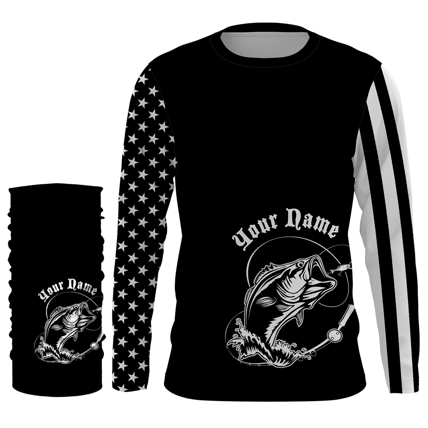Custom Name Bass Fishing US Flag Performance Fishing Shirt, Bass Fishing Jerseys