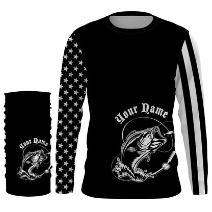 Custom Name Bass Fishing US Flag Performance Fishing Shirt, Bass Fishing Jerseys