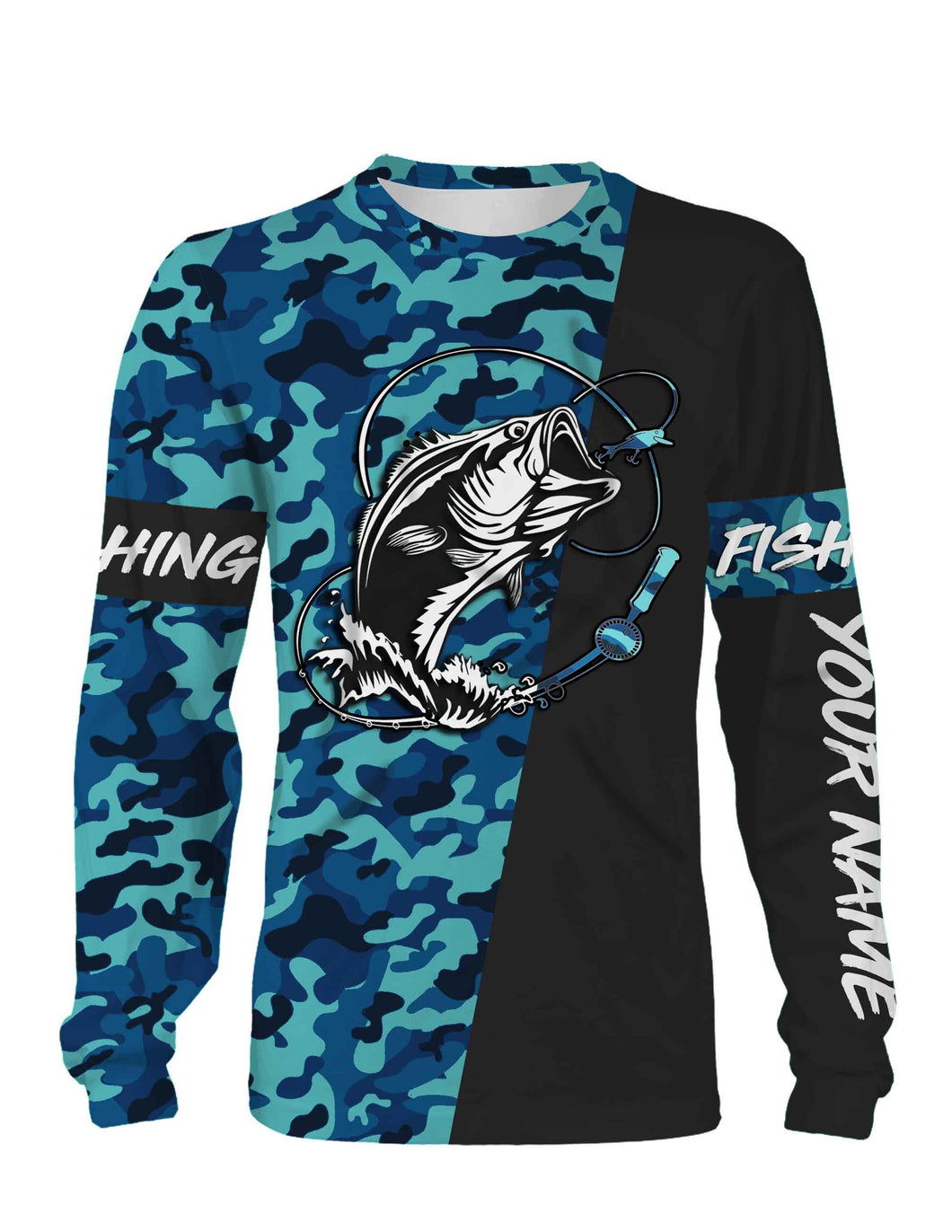 Bass Fishing Sea Camo Custom Name Full Printing Shirts Personalized Gift TATS115
