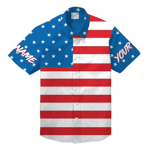 Personalized American Flag Button Down Shirts - Patriotic USA Red White and Blue Hawaiian Shirts - IPHW1213