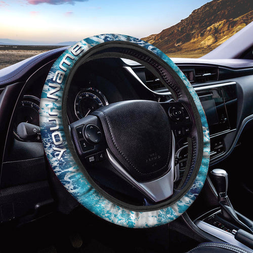 Saltwater Fishing Sea wave camo Custom Steering Wheel Cover, personalized Fishing gifts - IPHW1102