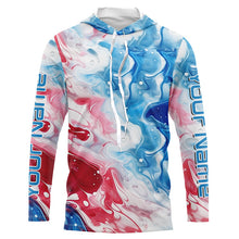 Load image into Gallery viewer, Red, White, Blue Tie Dye Camo Custom Long Sleeve Fishing Shirts, Patriotic Fishing Jerseys IPHW5204