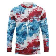 Load image into Gallery viewer, Red, White, Blue Tie Dye Camo Custom Long Sleeve Fishing Shirts, Patriotic Fishing Jerseys IPHW5207