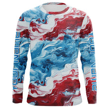 Load image into Gallery viewer, Red, White, Blue Tie Dye Camo Custom Long Sleeve Fishing Shirts, Patriotic Fishing Jerseys IPHW5207