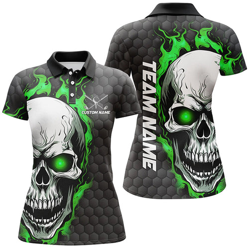 Green Skull Custom Women Polo Golf Shirts For Tournaments Golf Pattern Golf Apparel Outfits IPHW5408