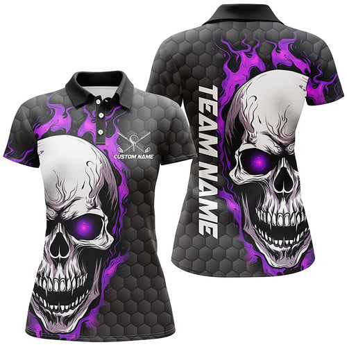 Purple Skull Custom Women Polo Golf Shirts For Tournaments Golf Pattern Golf Apparel Outfit IPHW5409