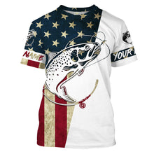 Load image into Gallery viewer, Personalized Rainbow Trout Fishing American Flag Long Sleeve Fishing Shirts, Patriotic Fishing gifts - IPHW1251