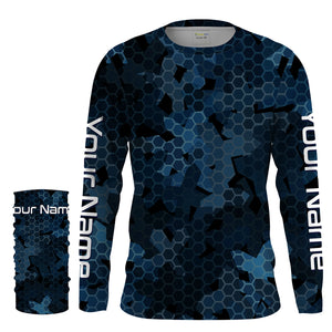 Dark blue camo Custom UV Long Sleeve performance Fishing Shirts, camouflage Fishing apparel - IPHW1578