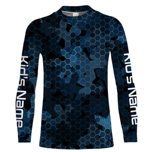 Dark blue camo Custom UV Long Sleeve performance Fishing Shirts, camouflage Fishing apparel - IPHW1578