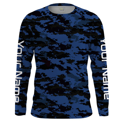 Dark blue camo Custom UV Long Sleeve performance Fishing Shirts, camouflage Fishing apparel - IPHW1579