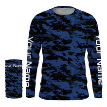 Load image into Gallery viewer, Dark blue camo Custom UV Long Sleeve performance Fishing Shirts, camouflage Fishing apparel - IPHW1579