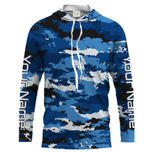 Load image into Gallery viewer, Blue camo Custom UV Long Sleeve performance Fishing Shirts, camouflage Fishing apparel - IPHW1580