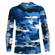 Load image into Gallery viewer, Blue camo Custom UV Long Sleeve performance Fishing Shirts, camouflage Fishing apparel - IPHW1580