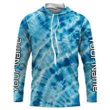 Load image into Gallery viewer, Personalized blue tie dye Long sleeve performance Fishing Shirts, Fishing gifts for Fisherman IPHW3581
