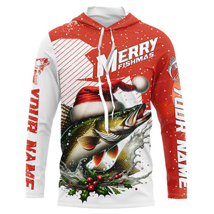 Merry Fishmas Custom Walleye Long Sleeve Christmas Fishing Shirts, Personalized Xmas Fishing Gifts IPHW5578