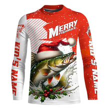 Load image into Gallery viewer, Merry Fishmas Custom Walleye Long Sleeve Christmas Fishing Shirts, Personalized Xmas Fishing Gifts IPHW5578