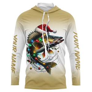 Christmas Lights String Walleye Christmas Fishing Shirts With Customized Name, Xmas Fishing Gifts IPHW5585