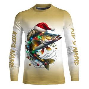 Christmas Lights String Walleye Christmas Fishing Shirts With Customized Name, Xmas Fishing Gifts IPHW5585