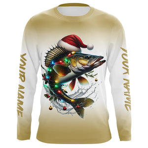 Christmas Lights String Walleye Christmas Fishing Shirts With Customized Name, Xmas Fishing Gifts IPHW5585