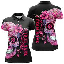Load image into Gallery viewer, Pink Sugar Skull Tattoo Custom Women'S Bowling Polo Shirts, Halloween Team Bowling Jerseys IPHW5243