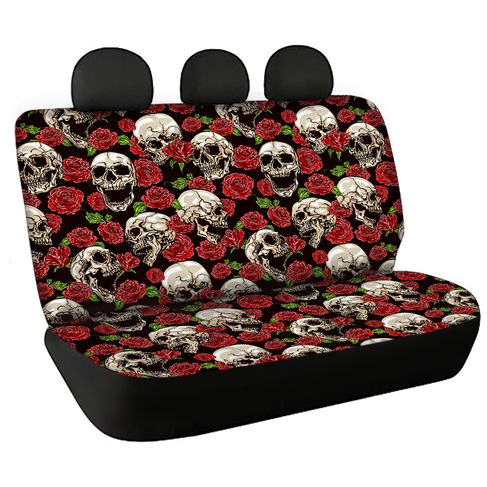 Red Roses and Skulls Bench Seat Covers, Skull Floral Car Accessories - IPHW1020