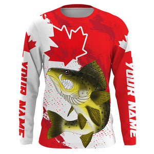 Canada flag Walleye Custom Fishing Shirts, Angry Walleye Fishing jerseys IPHW3477