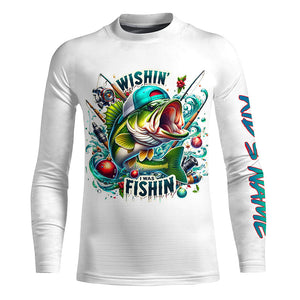 Wishin' I Was Fishin' Custom Funny Bass Christmas Fishing Shirts Bass Christmas Fishing Gifts IPHW5587