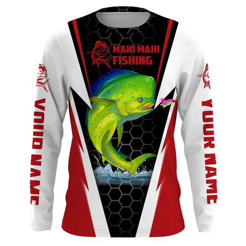 Personalized Mahi Mahi Fishing jerseys, Mahi Mahi Fishing Long Sleeve Fishing tournament shirts | red - IPHW2233