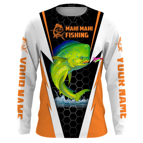 Personalized Mahi Mahi Fishing jerseys, Mahi Mahi Fishing Long Sleeve Fishing tournament shirts | orange - IPHW2234