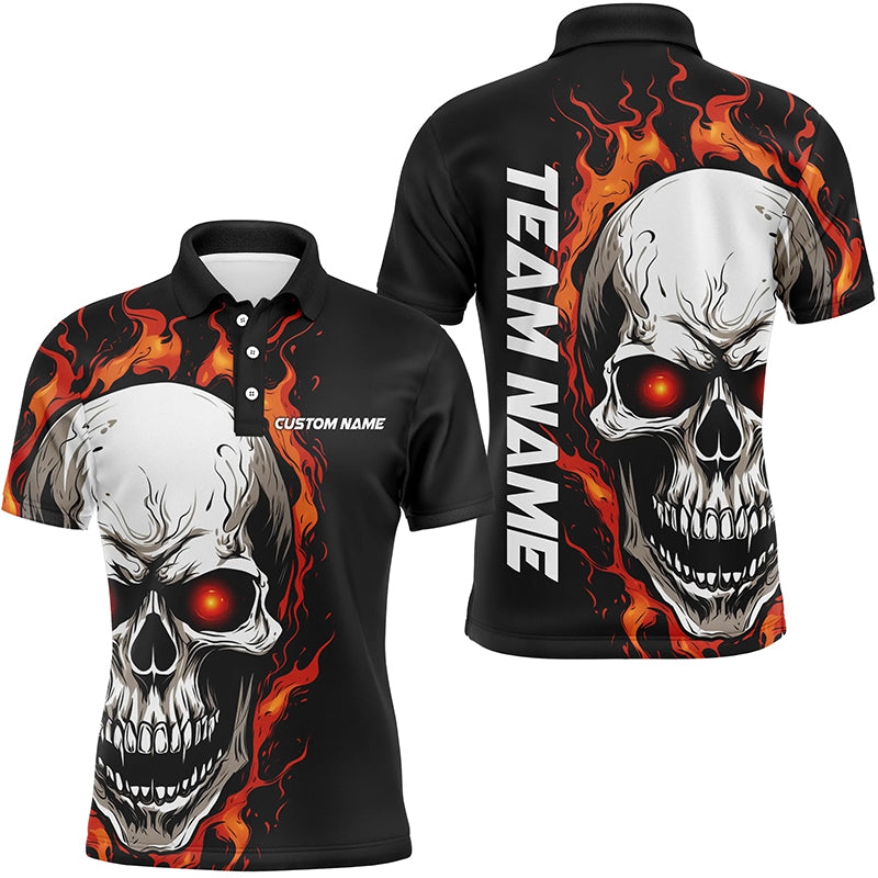 Orange Flame Skull Sport Jerseys, Custom Team Bowling Polo Shirts For Men, Bowler Outfits IPHW5272