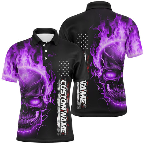 Purple Flame Skull Custom Bowling Polo Shirts For Men And Women,  American Bowling Team Jerseys IPHW5276