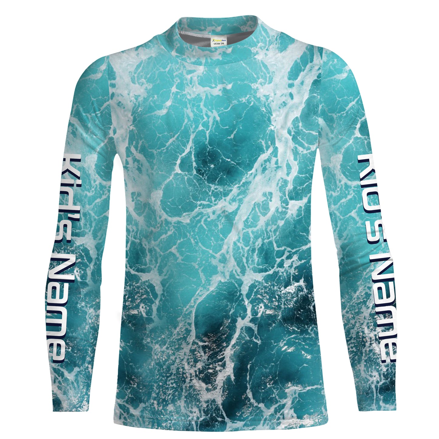 Custom Saltwater Long Sleeve performance Fishing Shirts, blue Sea wave camo Fishing jerseys IPHW1327
