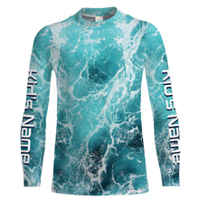 Load image into Gallery viewer, Custom Saltwater Long Sleeve performance Fishing Shirts, blue Sea wave camo Fishing jerseys IPHW1327