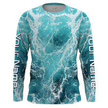 Load image into Gallery viewer, Custom Saltwater Long Sleeve performance Fishing Shirts, blue Sea wave camo Fishing jerseys IPHW1327