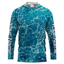 Load image into Gallery viewer, Custom Saltwater Long Sleeve performance Fishing Shirts for anglers | teal blue  Sea wave camo Fishing jerseys - IPHW1328