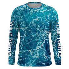 Load image into Gallery viewer, Custom Saltwater Long Sleeve performance Fishing Shirts for anglers | teal blue  Sea wave camo Fishing jerseys - IPHW1328