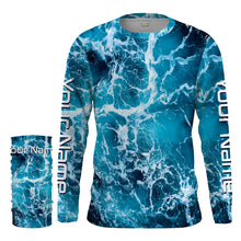 Load image into Gallery viewer, Custom Saltwater Long sleeve Fishing Shirts UV Protection, Sea wave camo Fishing Shirts - IPHW1329
