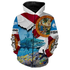 Great Barracuda Fishing 3D Florida Flag Patriot Custom name All over print shirts - personalized fishing gift for men, women and kid - IPH1482
