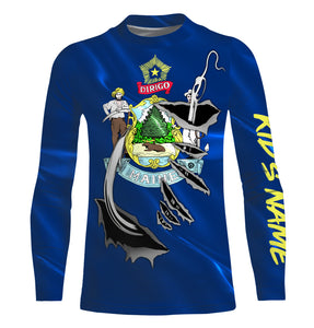 Maine Flag 3D Fish Hook UV Protection Custom Long Sleeve performance Fishing Shirts IPHW492