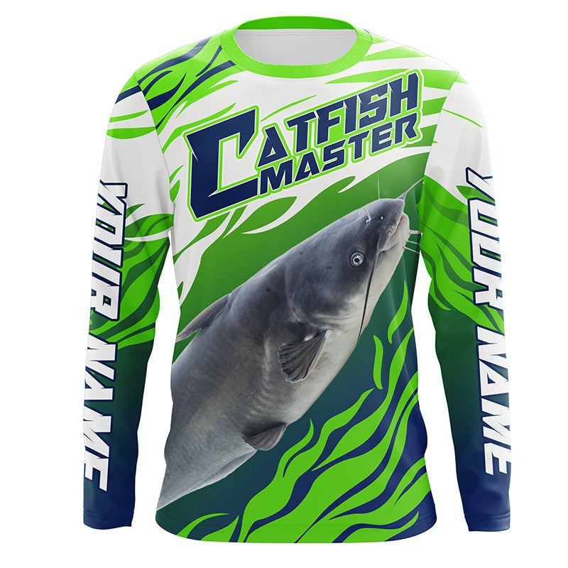 River Blue Catfish Custom Long Sleeve Fishing Shirts, Catfish Tournament Fishing apparel | green IPHW3624