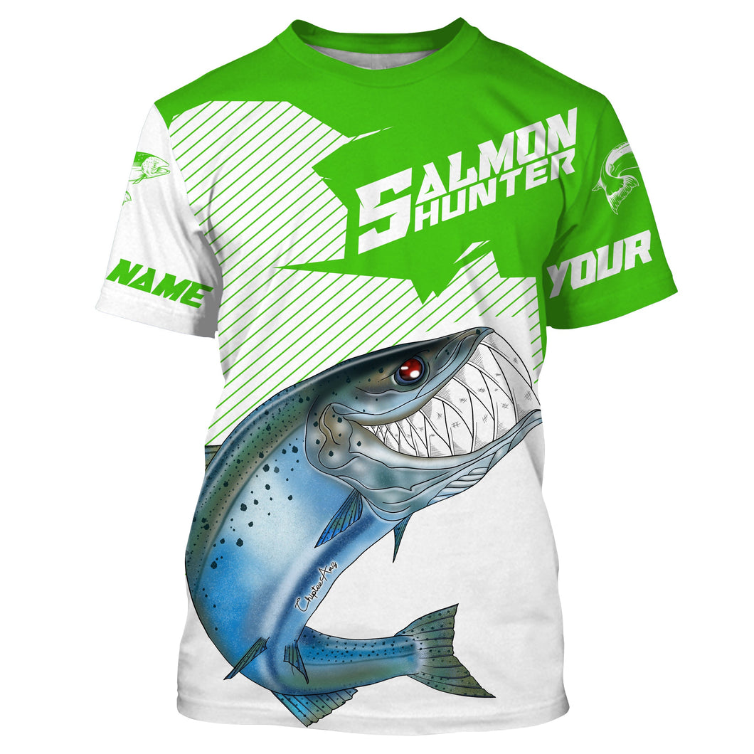 Angry Chinook King Salmon Custom Long sleeve Fishing Shirts, Salmon hunter Fishing jerseys | green IPHW3353