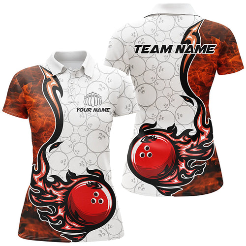 Custom Flame Bowling Shirts For Women Bowling Ball Pattern Bowling Team Jerseys For Bowlers IPHW5495