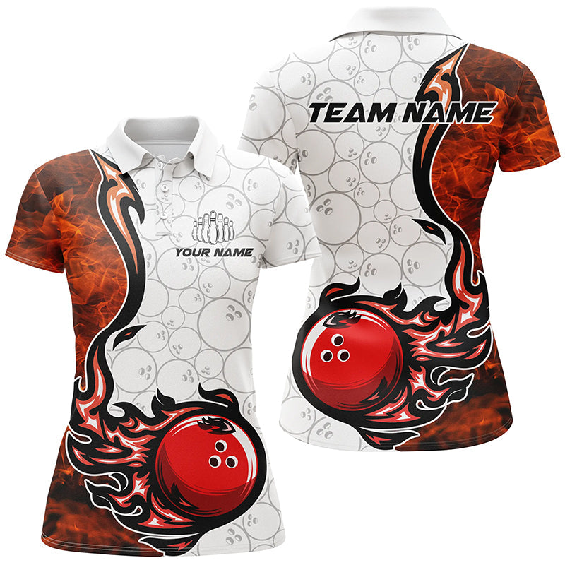 Custom Flame Bowling Shirts For Women Bowling Ball Pattern Bowling Team Jerseys For Bowlers IPHW5495