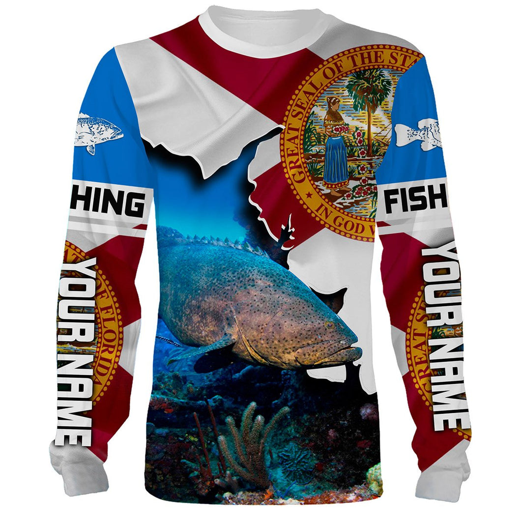Goliath Grouper Fishing 3D Florida Flag Patriot Custom name All over print shirts - personalized fishing gifts - IPH1540