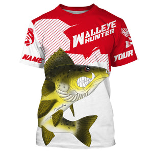 Angry Walleye Custom Long sleeve performance Fishing Shirts, Walleye hunter Fishing jerseys | red IPHW3360